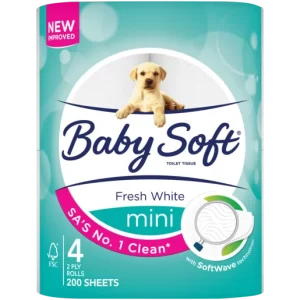 Baby Soft Mini Fresh White 2 Ply Toilet Rolls 4 Pack