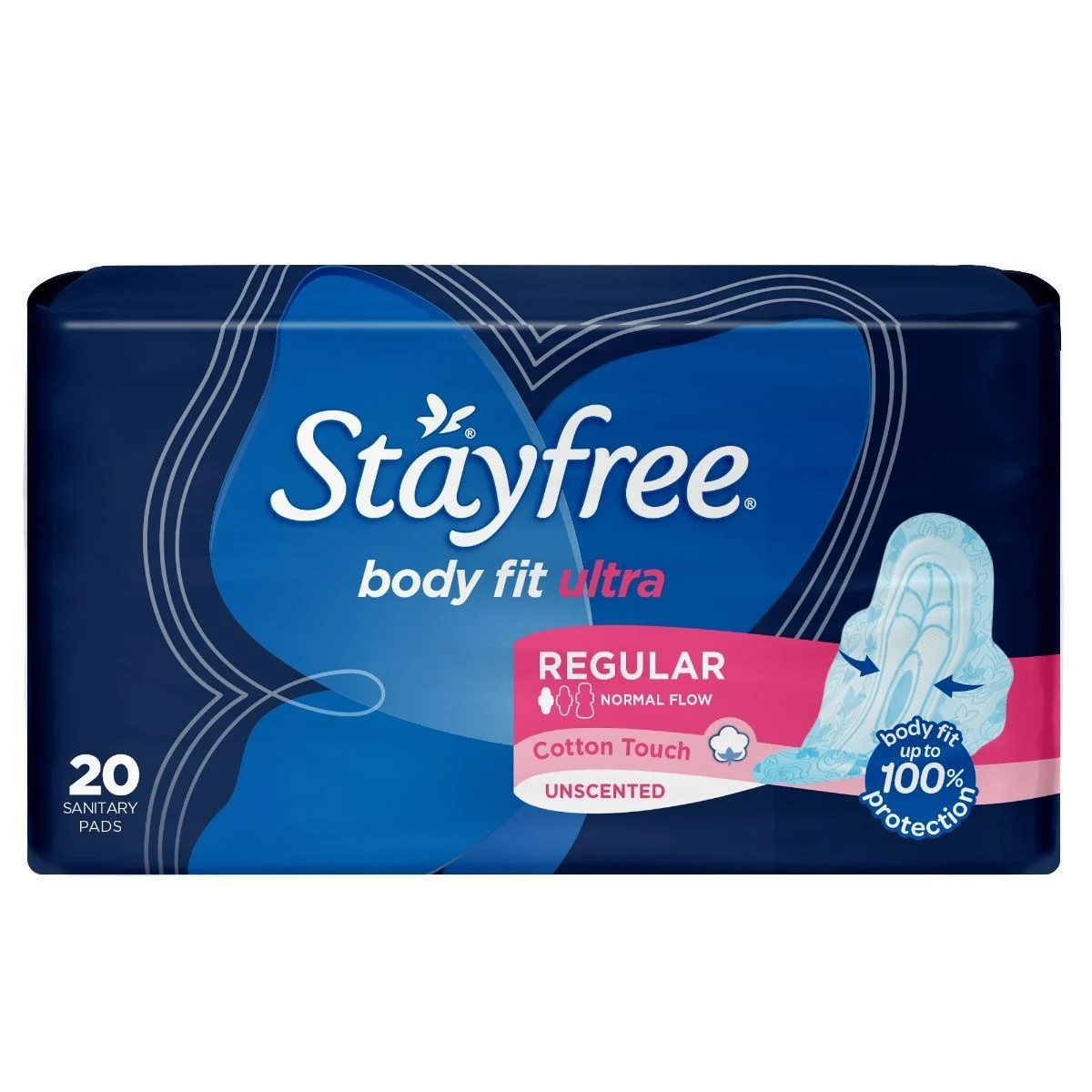 Stayfree Body Fit Ultra Regular Cotton Touch Unscented Sanitary Pads 20 Pack