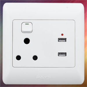 Pays Wall Socket 1X3Pin 2xUSB 4x4