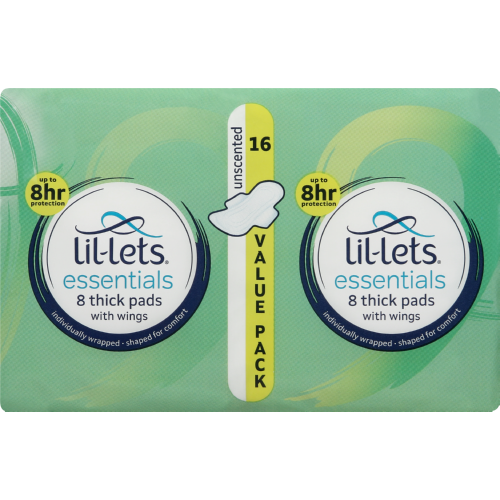 Lil-Lets Essentials Winged Pads Unscented 16 Pads Value Pack