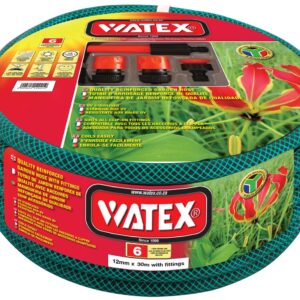Watex Garden Hose + Fittings Reinforced (12mm x 30m) 6 Year Warranty 12030F